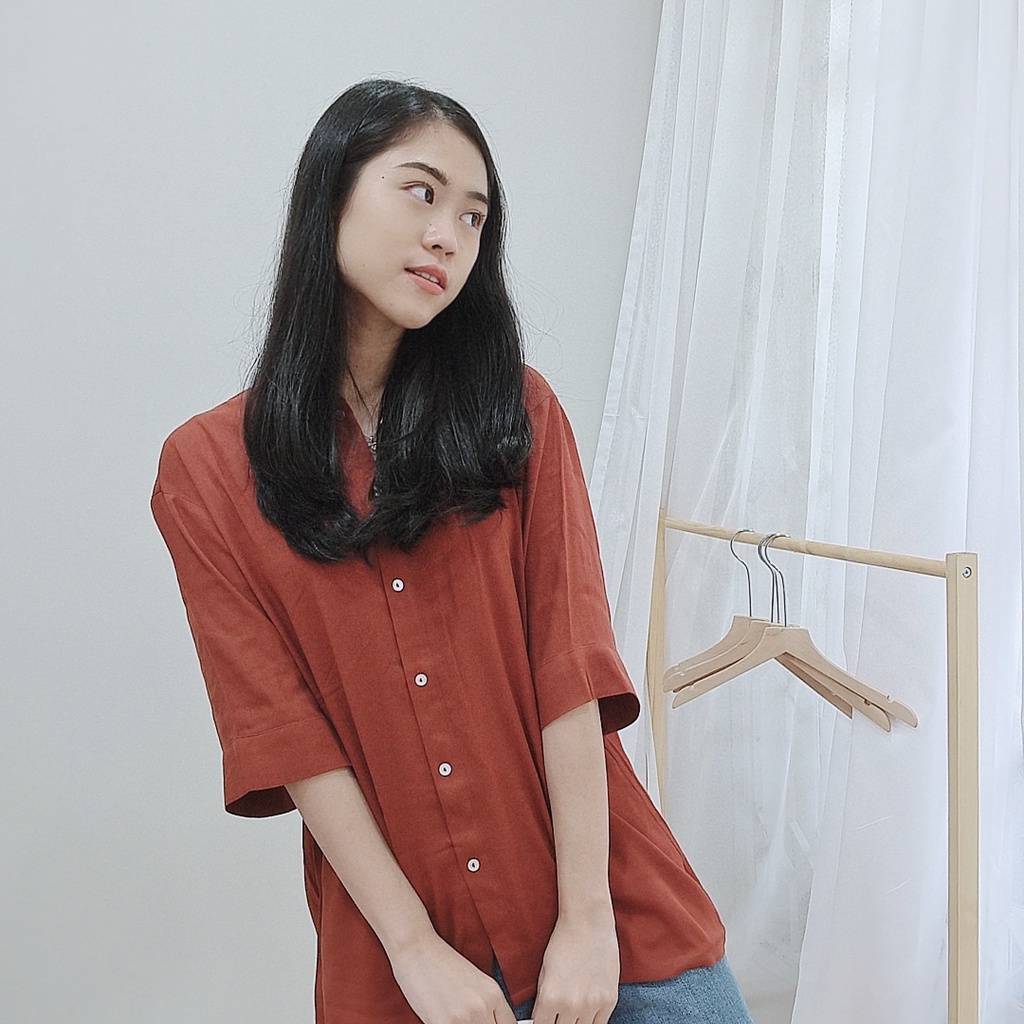 2254  - UNPEU Patterned Oversize Blouse | Blouse Wanita-BRICK(COTTON CREPE)