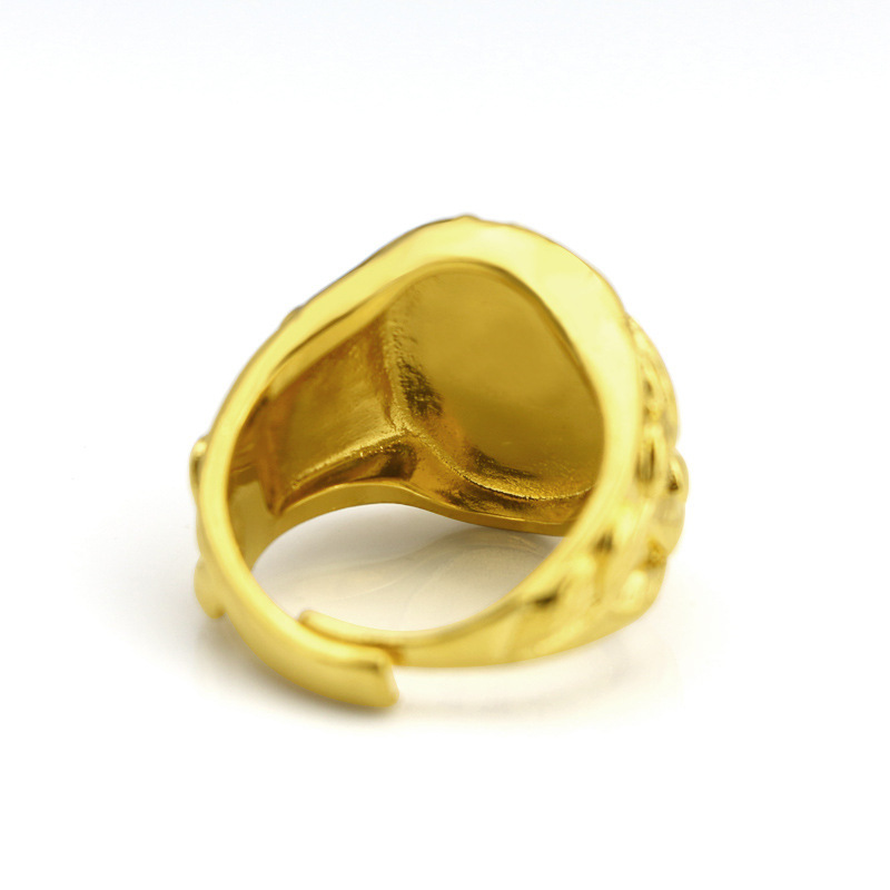Cincin Emas Asli Kadar 375 Model Terbuka Dapat Disesuaikan Desain Karakter Lotus Fortune Cina Untuk Pria