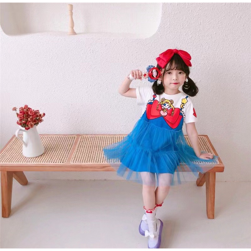 Dress Anak Perempuan Motif Kartun Moon Girl Korea Style Import Premium Dress