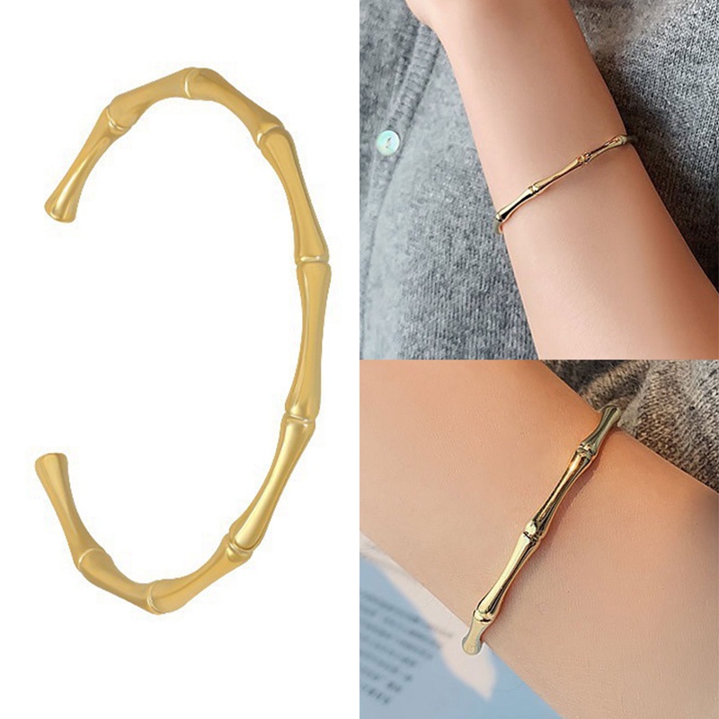 Gelang Bangle Desain Bambu Warna Emas Silver Gaya Klasik Untuk Pria Dan Wanita