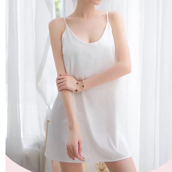 Basic Dress Satin Mini Lingerie Dress Tidur Wanita 2010 (M/L/XL)