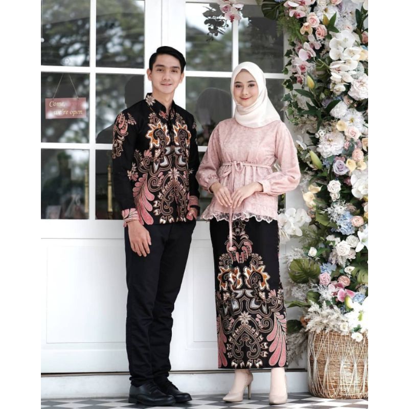 kebay batik couple nawang blouse dusty | couple kondangan kebaya wisuda kebaya lamaran tunangan