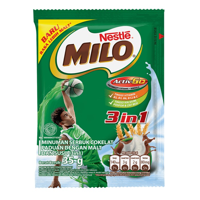 

MILO 3 in 1 Active Go Polybag isi 18 sachet - Milo Indonesia BPOM RI
