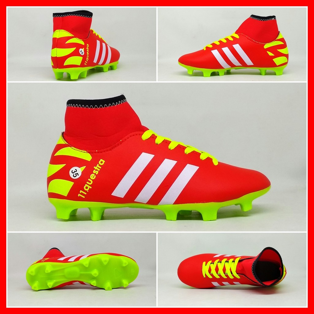 Sepatu Sepak Bola Anak Adidas 11 Questra Merah List Putih Hijau Boot Kids