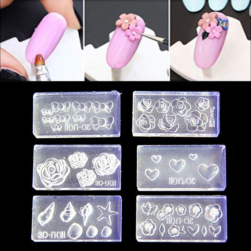 Glitter 6Pcs 3D Stereo Mini Flower Carving Mold Nail Art Mould Template Silicone Mold