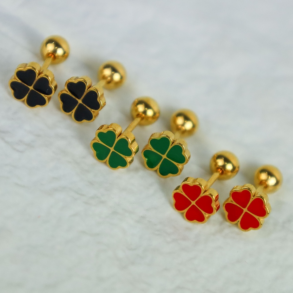 Anting BAUT DAUN CLOVER titanium anti karat korea fashion