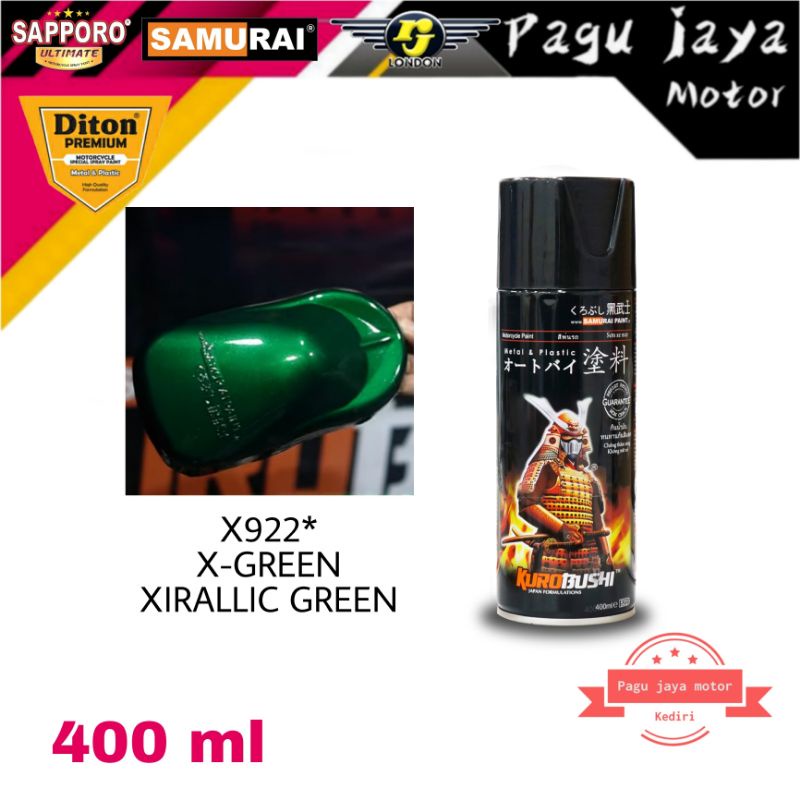 SAMURAI PAINT XIRALLIC GREEN HIJAU X922* X-GREEN 400ml cat semprot spray paint pilox pilok