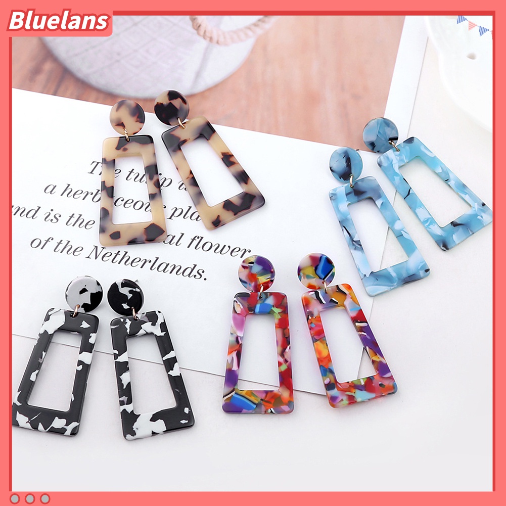 Anting Stud Bentuk Persegi Panjang Geometris Model Hollow Untuk Wanita