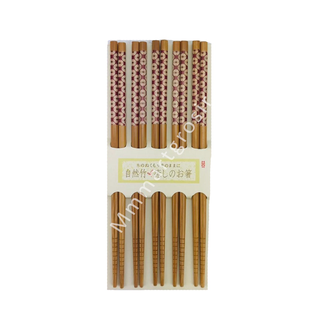 Reno / Nice Chopstick / Sumpit kayu Bambu Motif Bunga / 23cm /Isi 5pasang