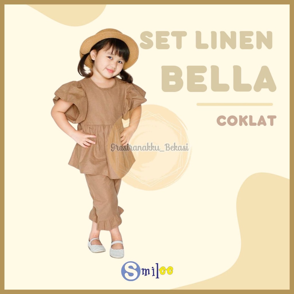 Setelan Anak Linen Smilee Bella Warna Coklat Size 1-5