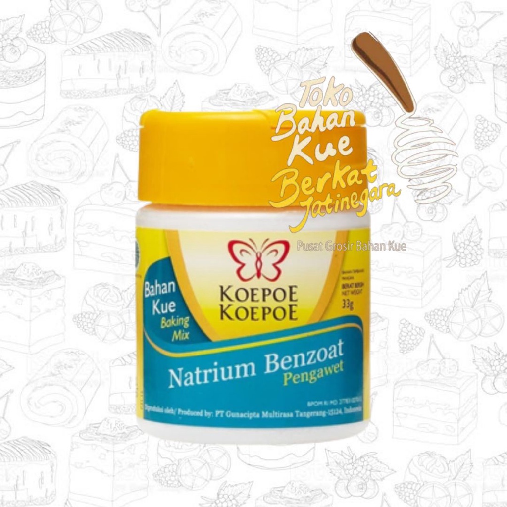 

NATRIUM BENZOAT KOEPOE KOEPOE 33 Gr / BAHAN PENGAWET MAKANAN MINUMAN / LSN ( 12 PCS )