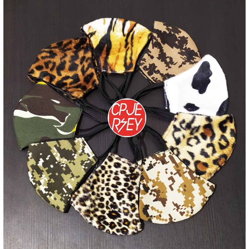Masker Kain Motif Loreng Leopard Tiger Army Marinir Motif Tentara Sapi 2 Layer Masker Hijab