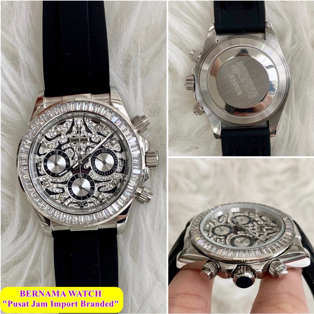 BIG SALE  JAM TANGAN PRIA BRANDED ROLEX DAYTONA RUBBER TIGER EYE MATIC DIAMETER 42MM JAM TANGAN KASU