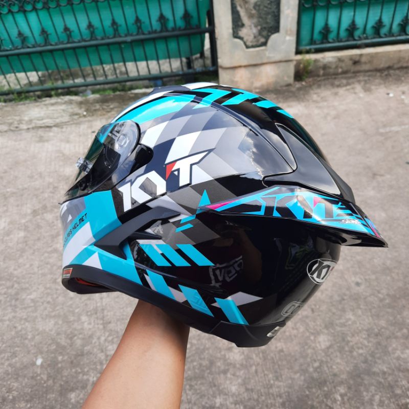 HELM KYT FALCON - PAKET GANTENG Aqua Blue Flou Black flat visor kaca flat ready top pinlock Original