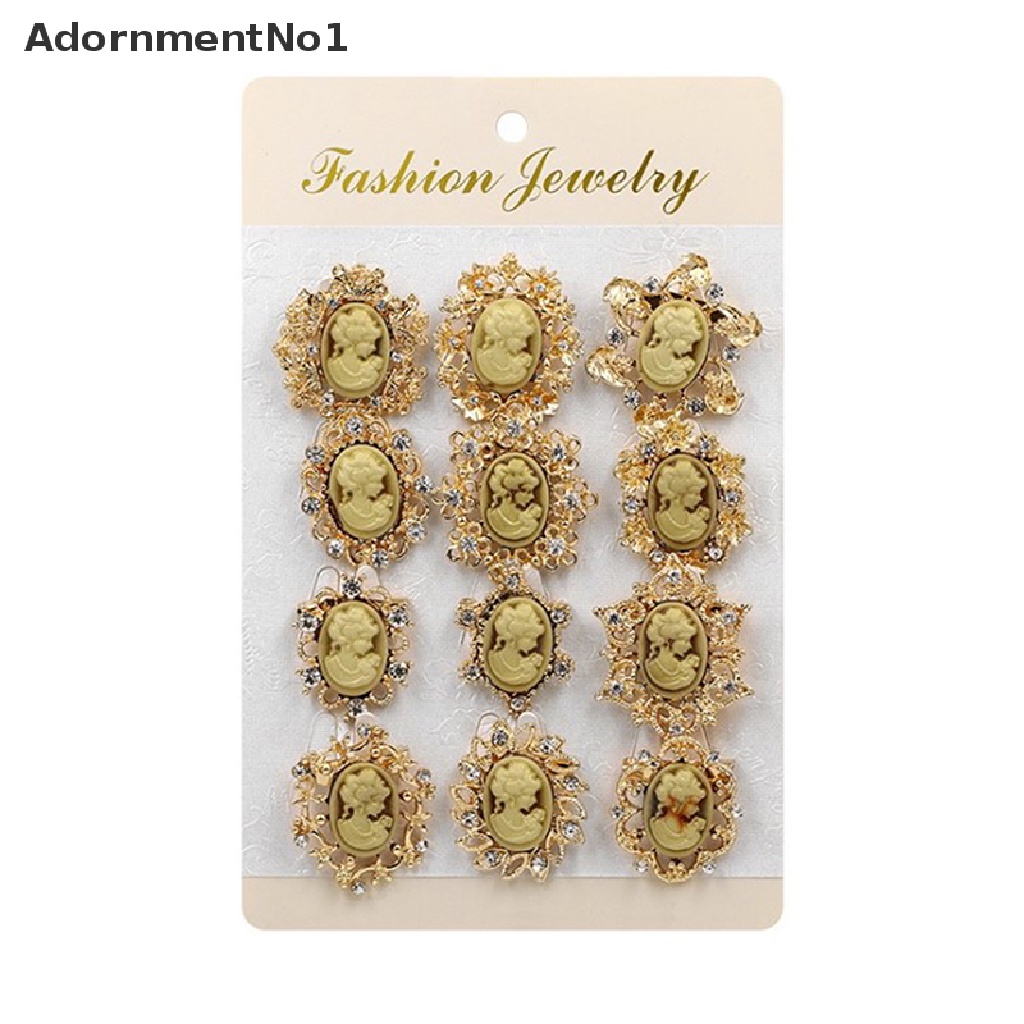 (AdornmentNo1) 12pcs / Set Bros Cameo Antik Gaya Vintage Aksen Berlian Imitasi Bahan Resin Untuk Wanita