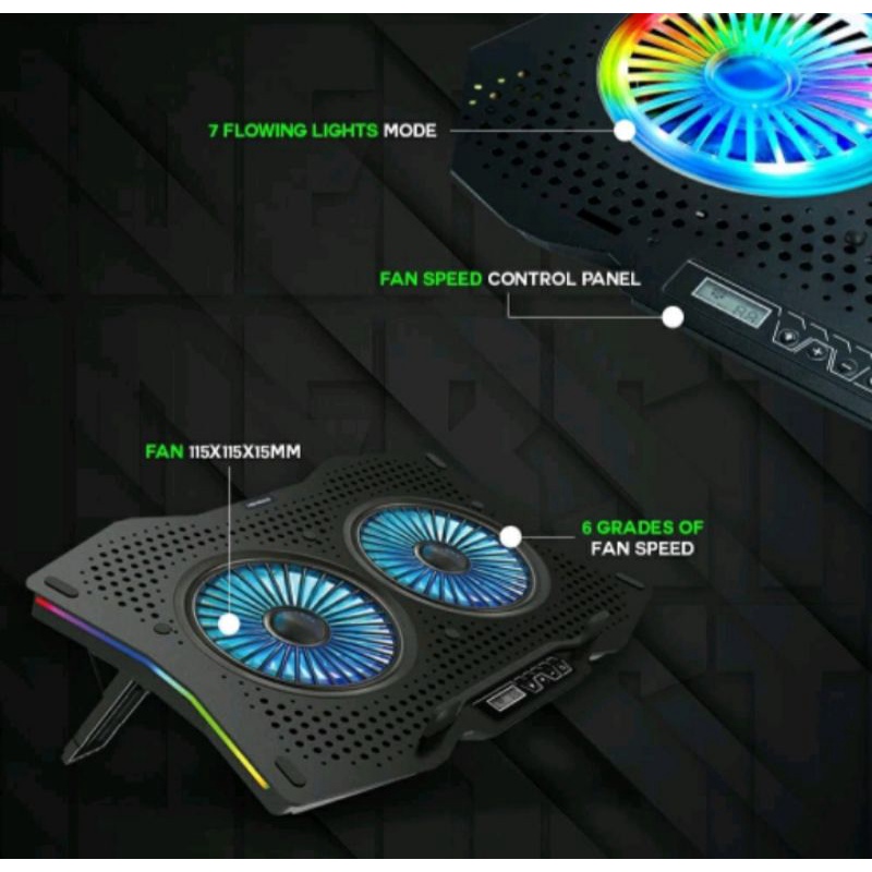 cooling pad Nyk X-6 Thunderstorm rgb 2 fan - Cooling pad nemesis Nyk original