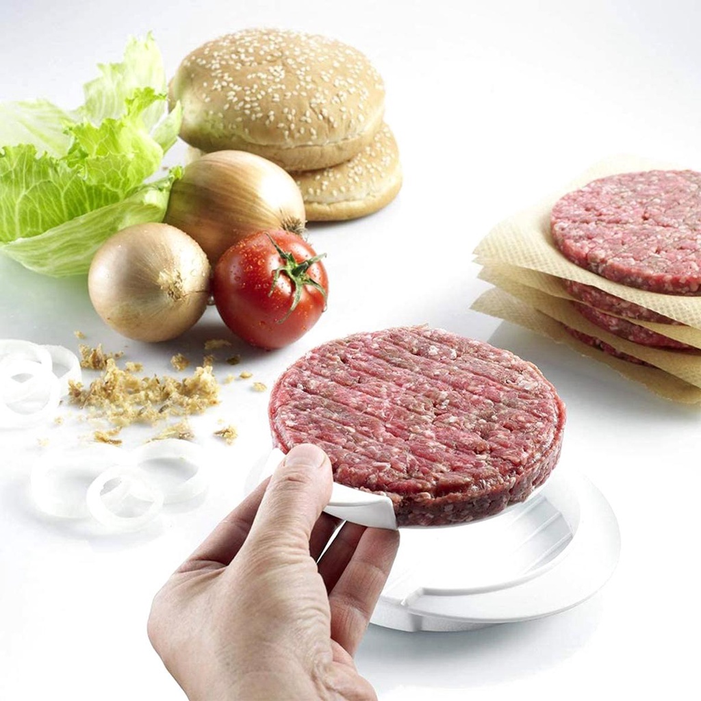 [Elegan] Hamburger Press Cooking Kitchen Dengan 100lembar Kertas Pengganti Manual Beef Non-stick Burger Maker