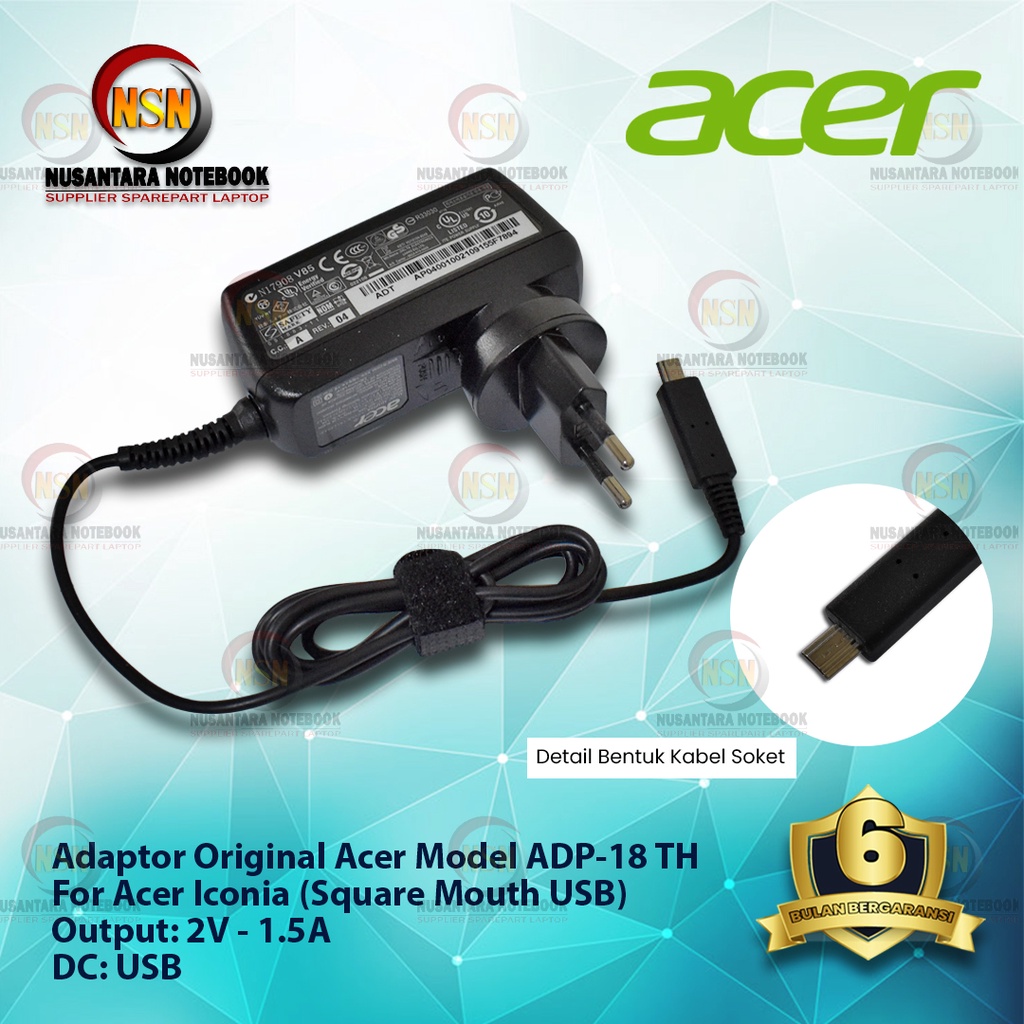 Adaptor Charger Original Acer Iconia 12V - 1.5A Square Mouth USB