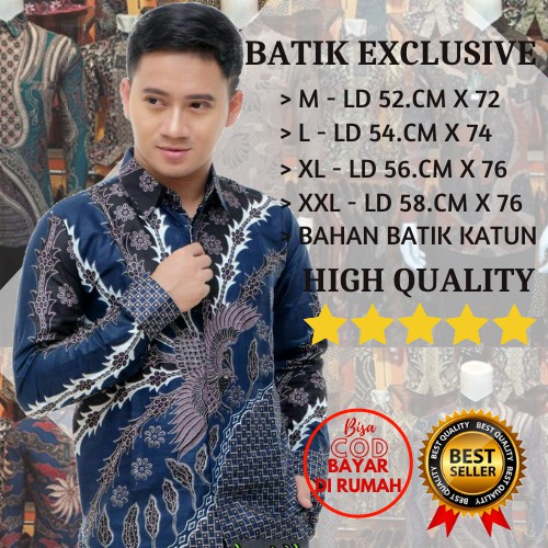 Batik Pria Lengan Panjang BATIK PUTRAMAHKOTA HRB026 motif MURAI BIRU Kode 002 size M L XL XXL Reguler