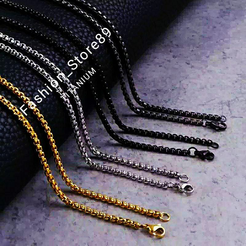 Kalung Holo Titanium fashion Wanita Pria antikarat Bestquality Silver Hitam Gold