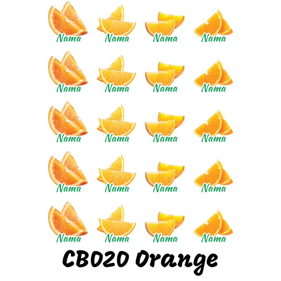 

Sticker Nama Cutting Label Waterproof Tahan Air Orange Slince (CB020)