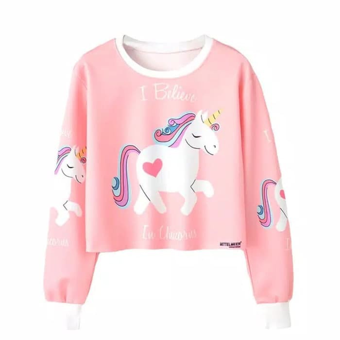 TBI Sweater Wanita Kaos Lengan Panjang I Believe Unicorn Cute Unicorn