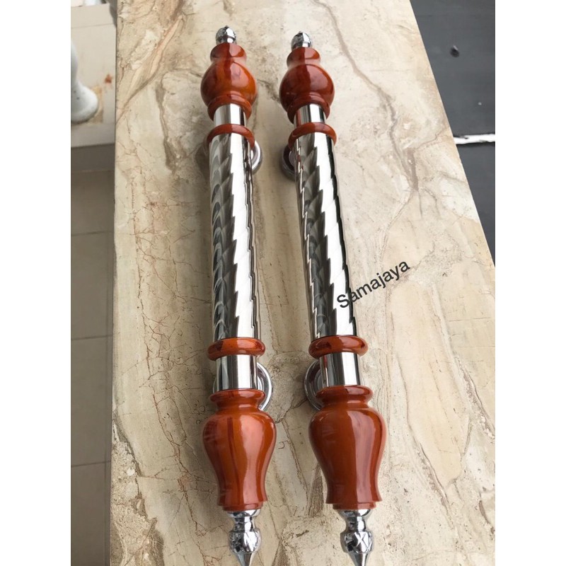 Pull Handle stainless variasi tulip Kayu  warna KAMPER . Tarikan Pintu Handle pintu kupu tarung