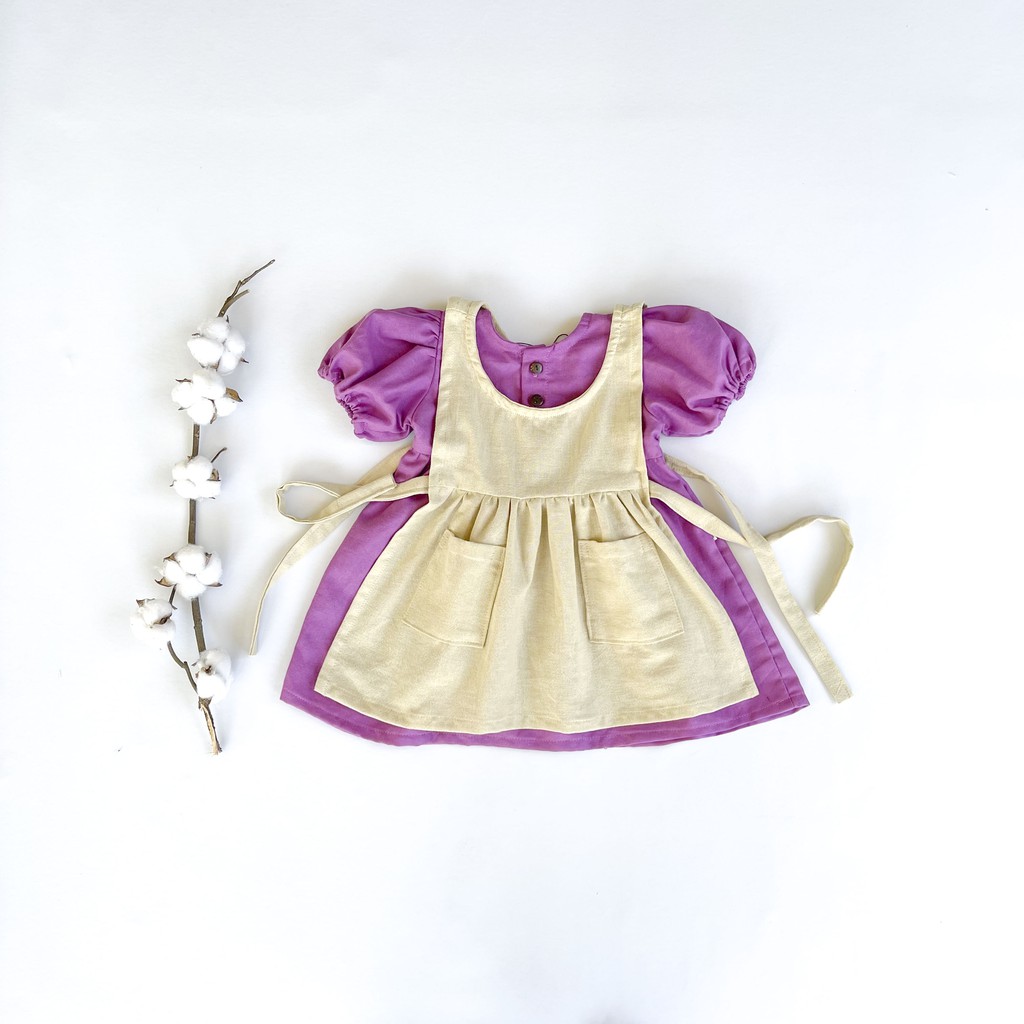 SAGISO SET - Dress Linen Lengan Pendek dan Appron Anak Perempuan