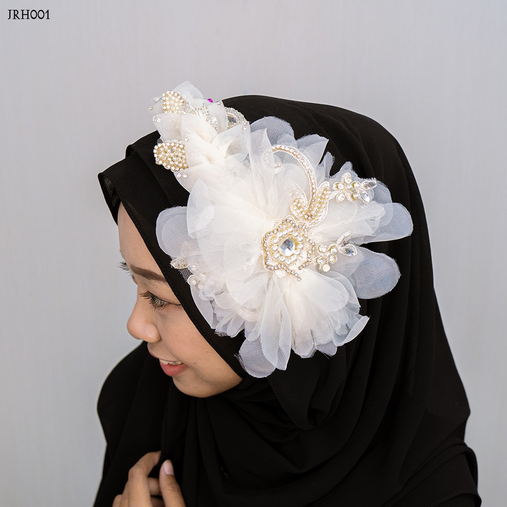 [BISA COD] HEADPIECE BRIDAL WEDDING MODERN HIJAB ASESORIS BUNGA BROKAT JRH001