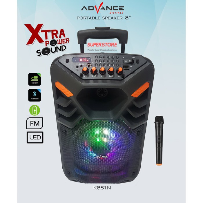 SPEAKER PORTABLE ADVANCE K881 8INC - SPEAKER BLUETOOH PLUS MIC WIRELESS