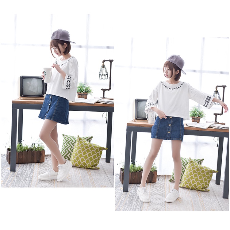 MR-98 blouse putih motif padi melingkar atasan wanita high quality import korea jepang kpop