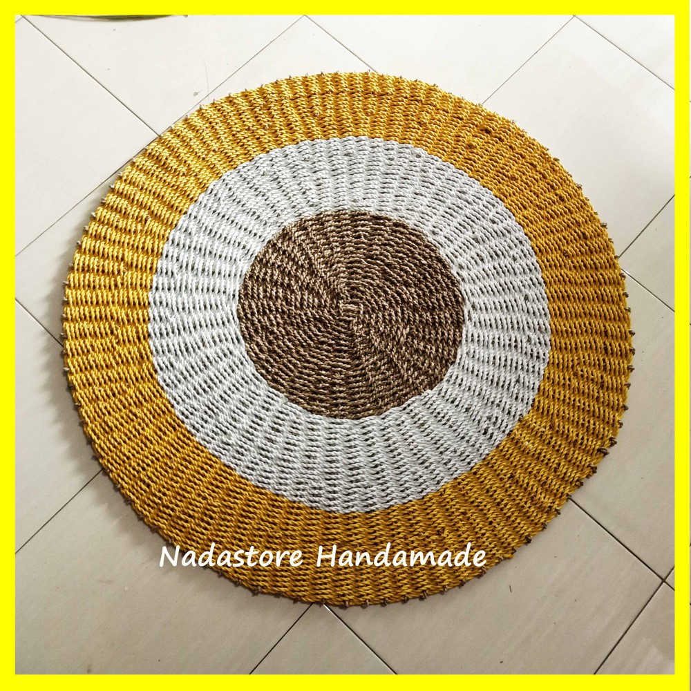 Rug Seagrass 120 cm kuning kombinasi / Tikar / Karpet bulat anyaman