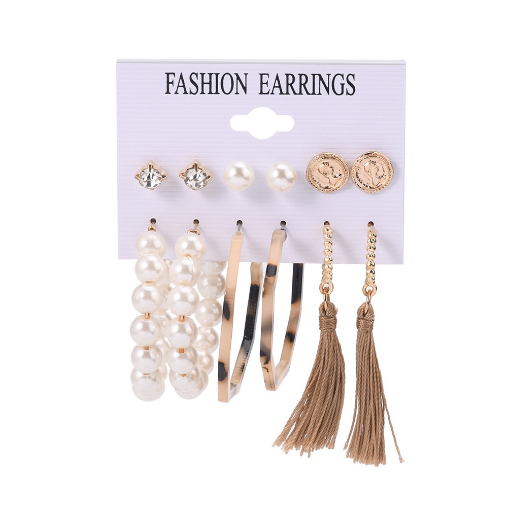 6 Pasang / set Anting Stud Bentuk Lingkaran Aksen Mutiara Bahan Akrilik Untuk Wanita