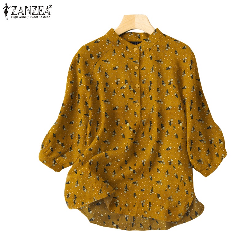 ZANZEA Women Cotton Loose Casual Floral Printed Baggy Blouse