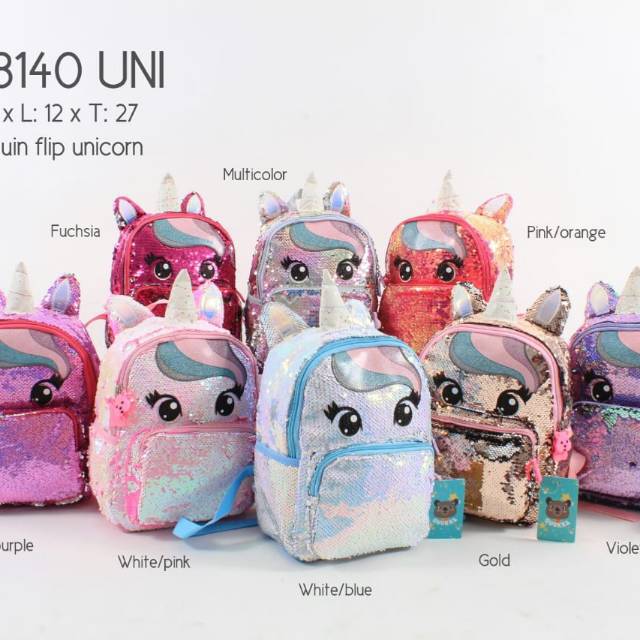 Tas Sequin Unicorn Import Ukuran 12 Inch