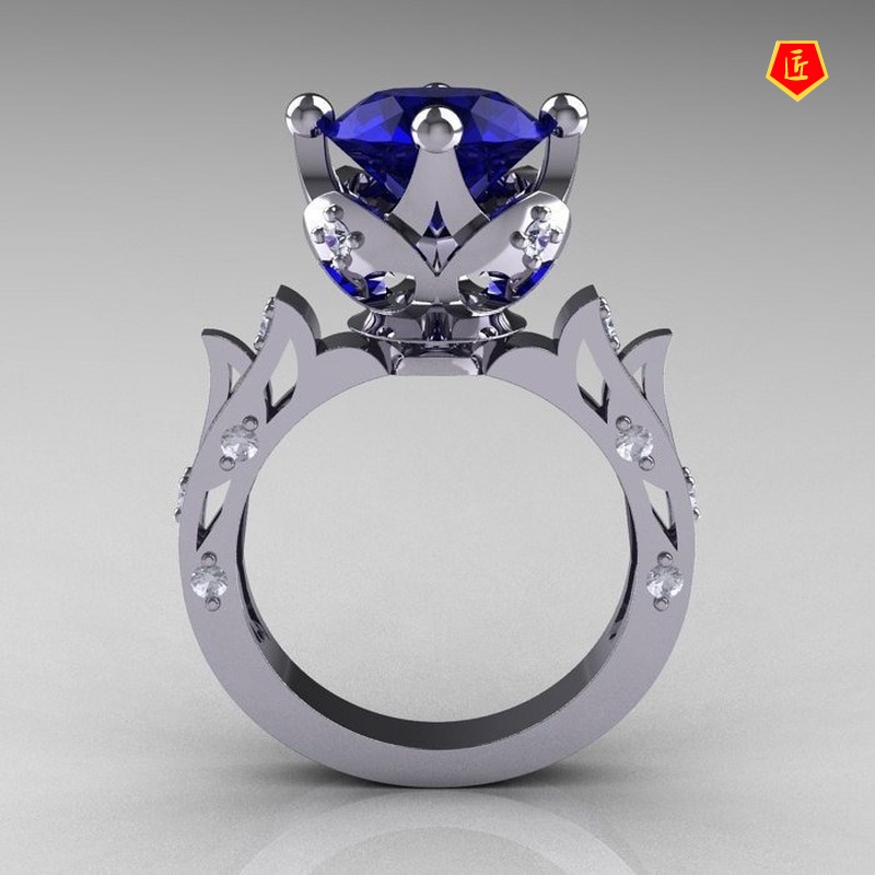 [Ready Stock]Women's Fashion 925 Silver Diamond Sapphire Ring