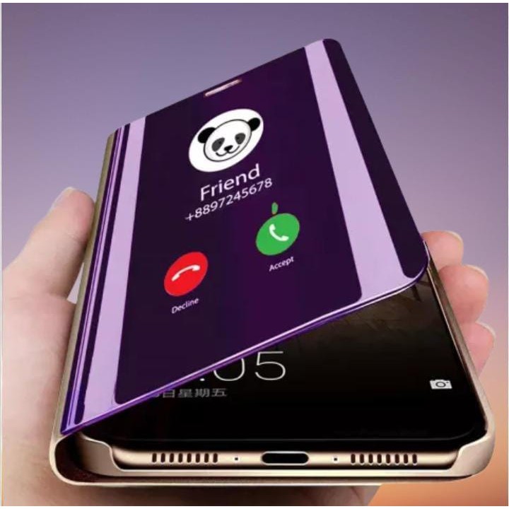 Case Samsung A32 A72 A52 Clear View Standing Flip Cover Mirror - Hitam