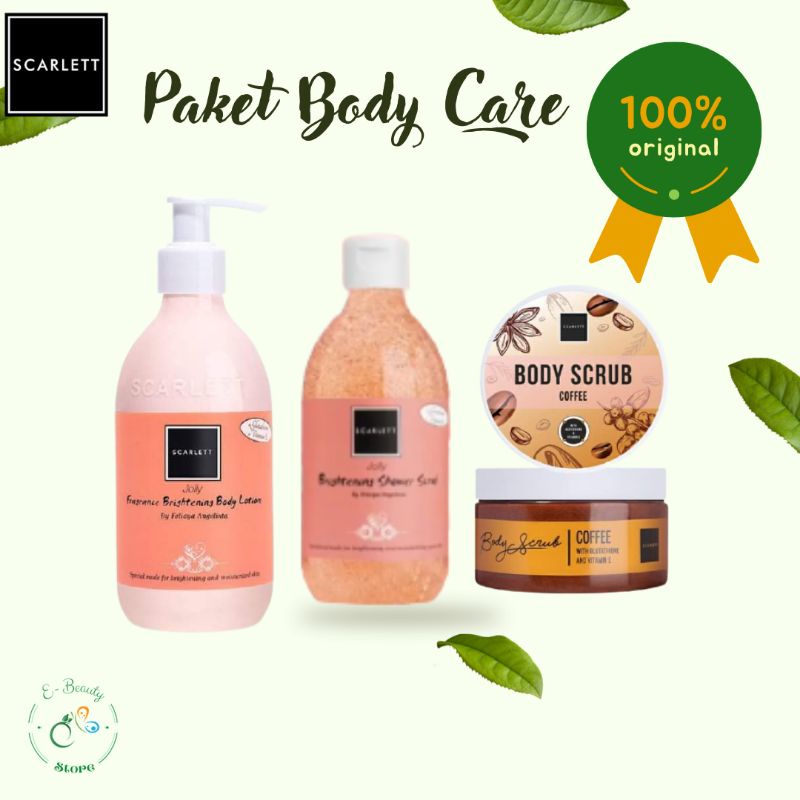 Paket Body Care Scarlett Whitening 3 in 1 BPOM Ori Shower Scrub Body Scrub Body Lotion
