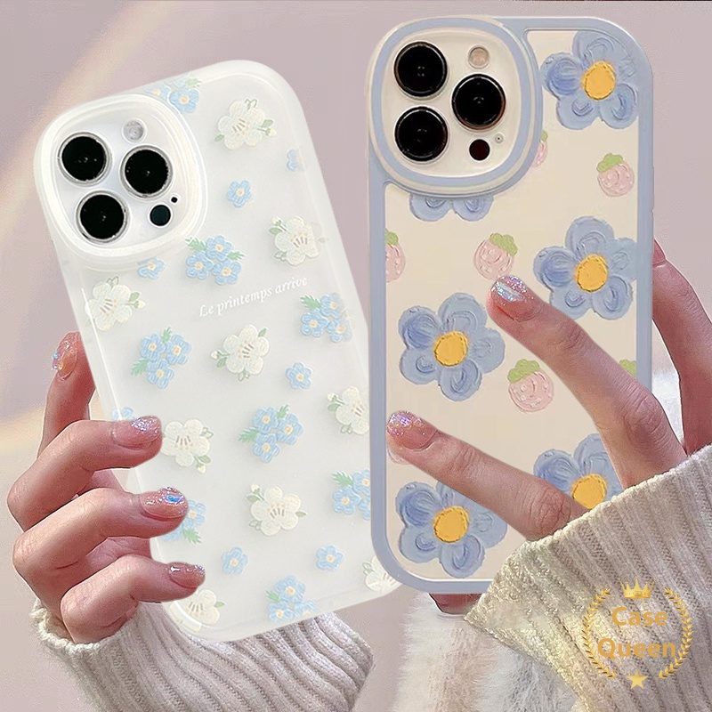 Soft Case Silikon Motif Lukisan Bunga Strawberry Untuk IPhone 13 12 11 Pro Max X 7 8 Plus 6s 6 Plus XS Max XR SE 2020