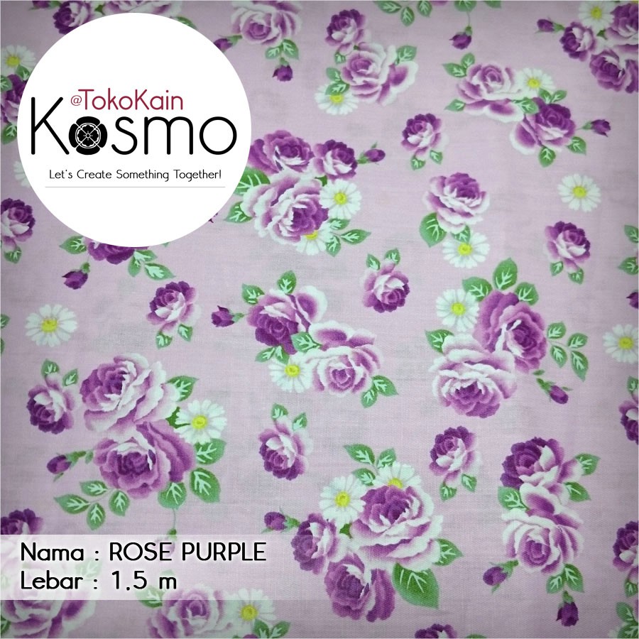 Kain Katun Jepang Twill Japan Design - Bunga Rose/Mawar (Purple/Ungu)