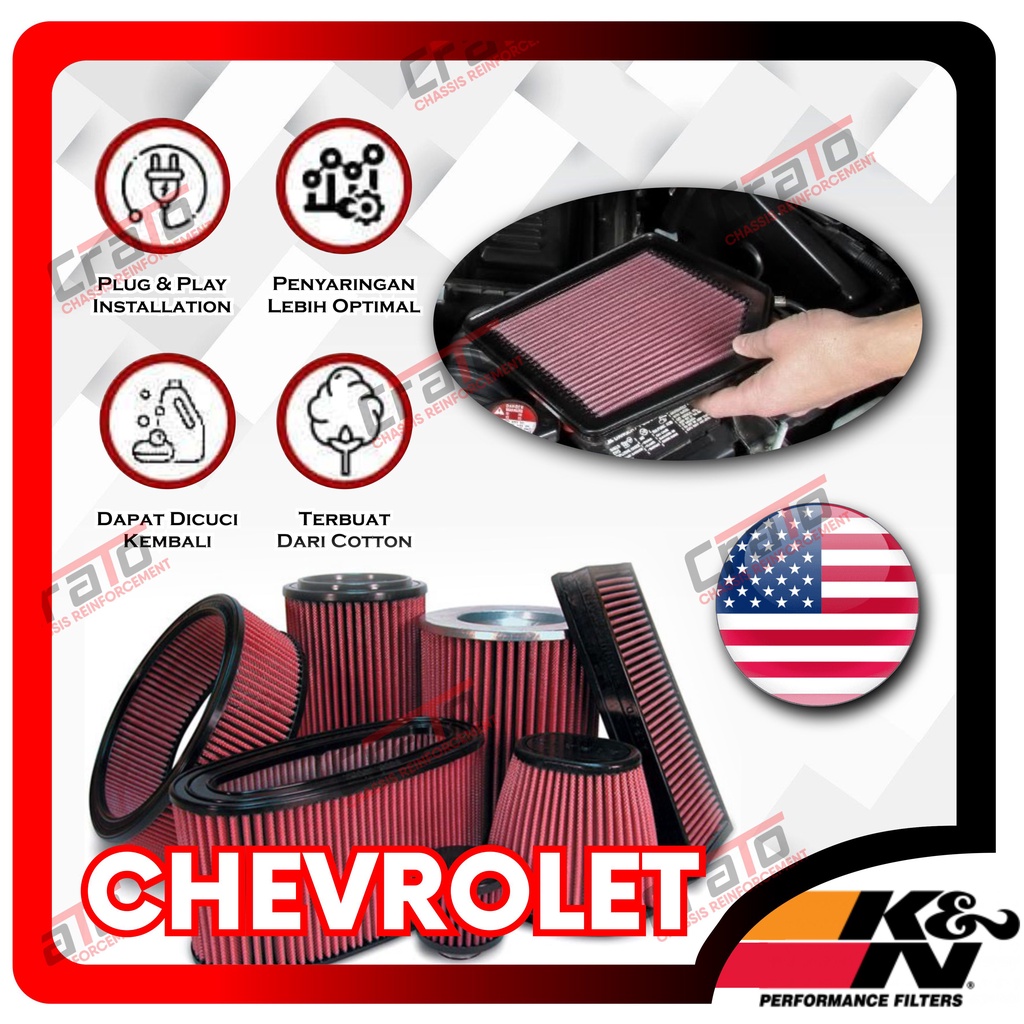 Aksesoris Filter Udara KNN knn K&N USA K&N Panel Filter CHEVROLET AVEO 1.6L CHEVROLET CAMARO 3.6L/6.