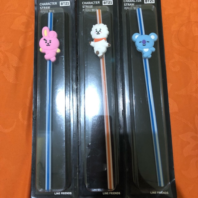 Character straw BT21 cooky, rj, koya, chimmy
