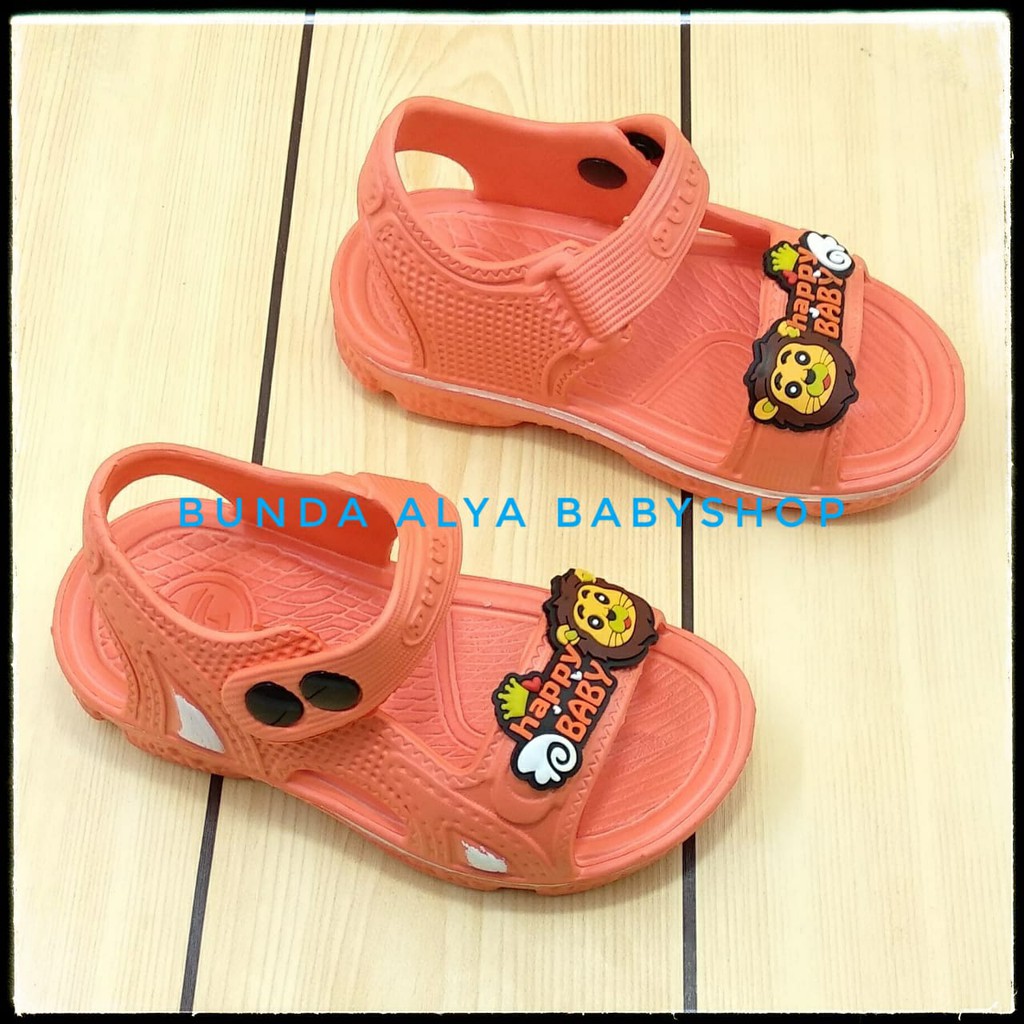 Sendal Anak Laki Laki Usia 3 4 5 Tahun ORANGE Karet Elastis - Sepatu Sendal Anak Cowok Karet Animal Lion Anti Licin Size 24 - 29