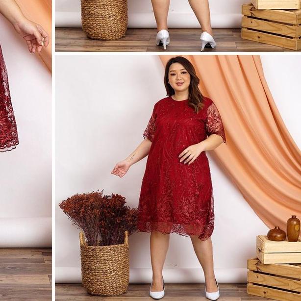 ✮ Dress Tile XXL Bigsize Jumbo Brukat Tile Bordir Gliter Mutiara Tulle Tille XXXL Dres Pesta ♨