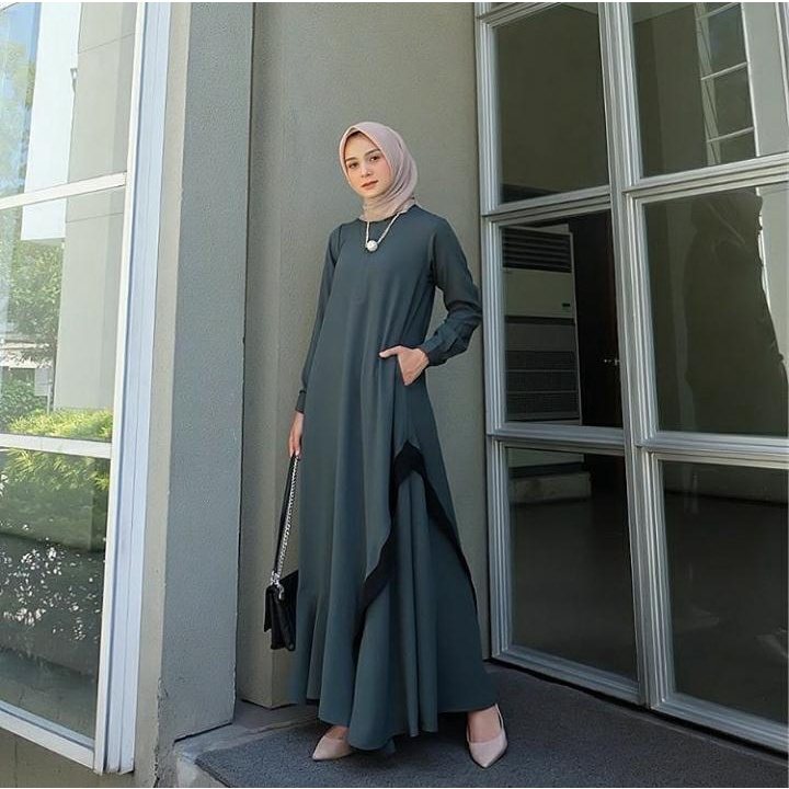 SENJA DRESS KAIN MOSSCRAPE Gamis Polos Simple Gamis Remaja Elegan Dress Wanita Kekinian