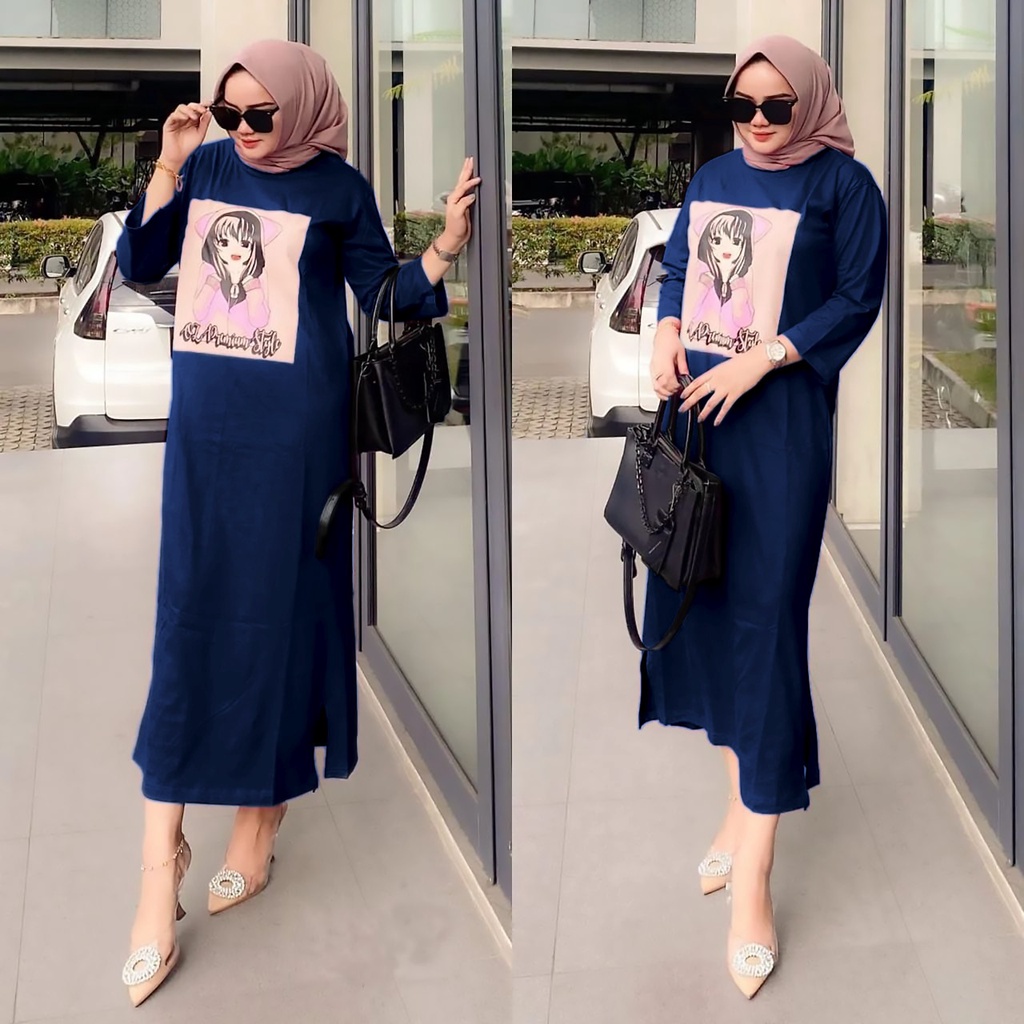 2 UKURAN L DAN XL LONG DRESS ATIKA KR FASHION PAKAIAN BUSANA WANITA DRESS GAMIS MAXI BAHAN BABYTERRY