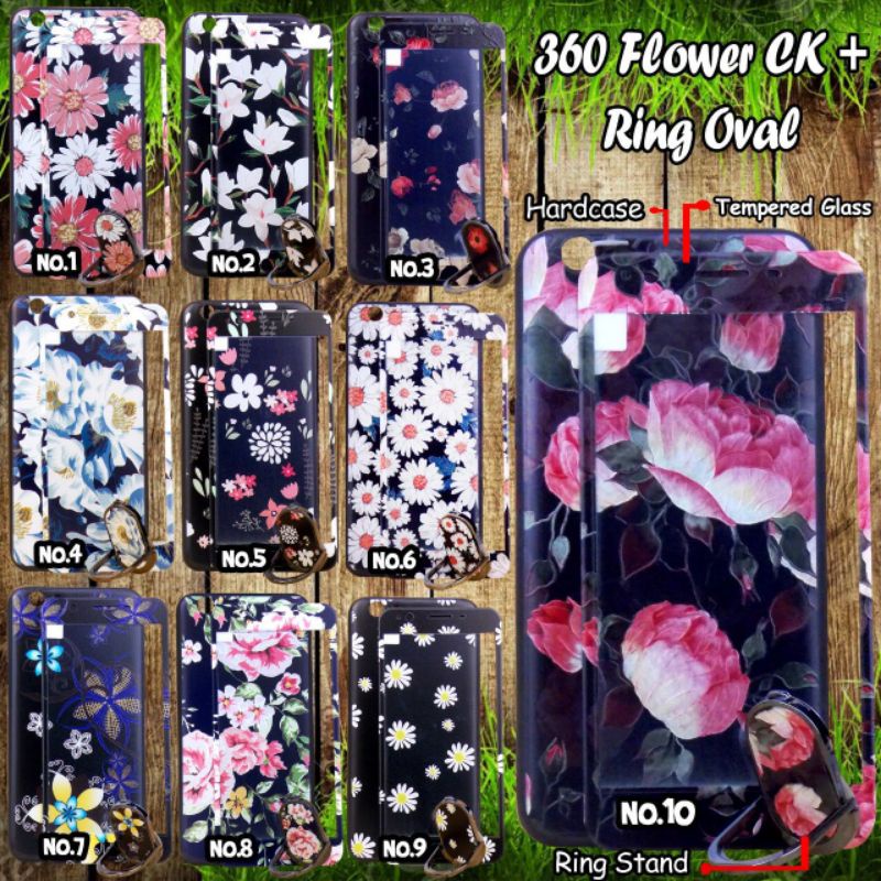 Samsung J2pro Oppo A71 A83 F7 Vivo V7 V9 Redmi 5 Redmi 5+ Redmi 5A Case Flower+ Ring Oval + Tempered #casemurah