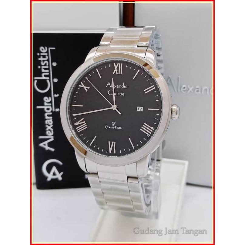 JAM TANGAN PRIA ALEXANDRE CHRISTIE AC 8567 SILVER BLACK ORIGINAL