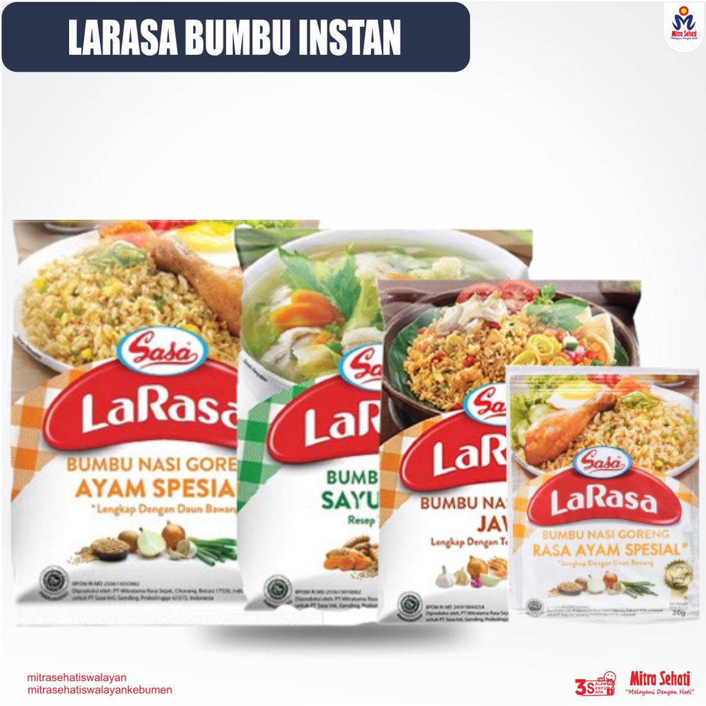 

LARASA BUMBU INSTAN / BUMBU SAYUR ASEM / BUMBU SAYUR SOP / BUMBU AYAM KALASAN / BUMBU NASI GORENG JAWA [ Mitra Sehati Swalayan ]