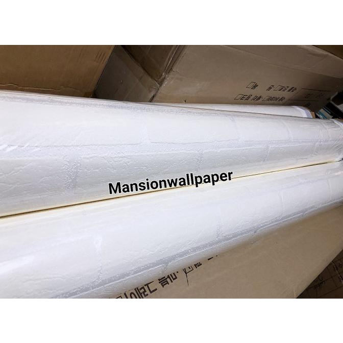 Wallpaper Dinding Motif Batu Bata Putih 3D Roll Besar Terbaru